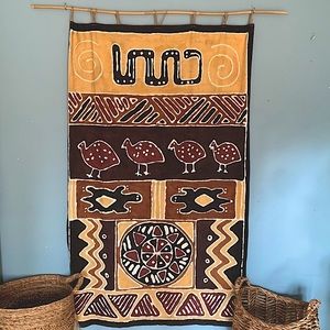 African made batik painted cloth wall hanging- shades of the Sahara